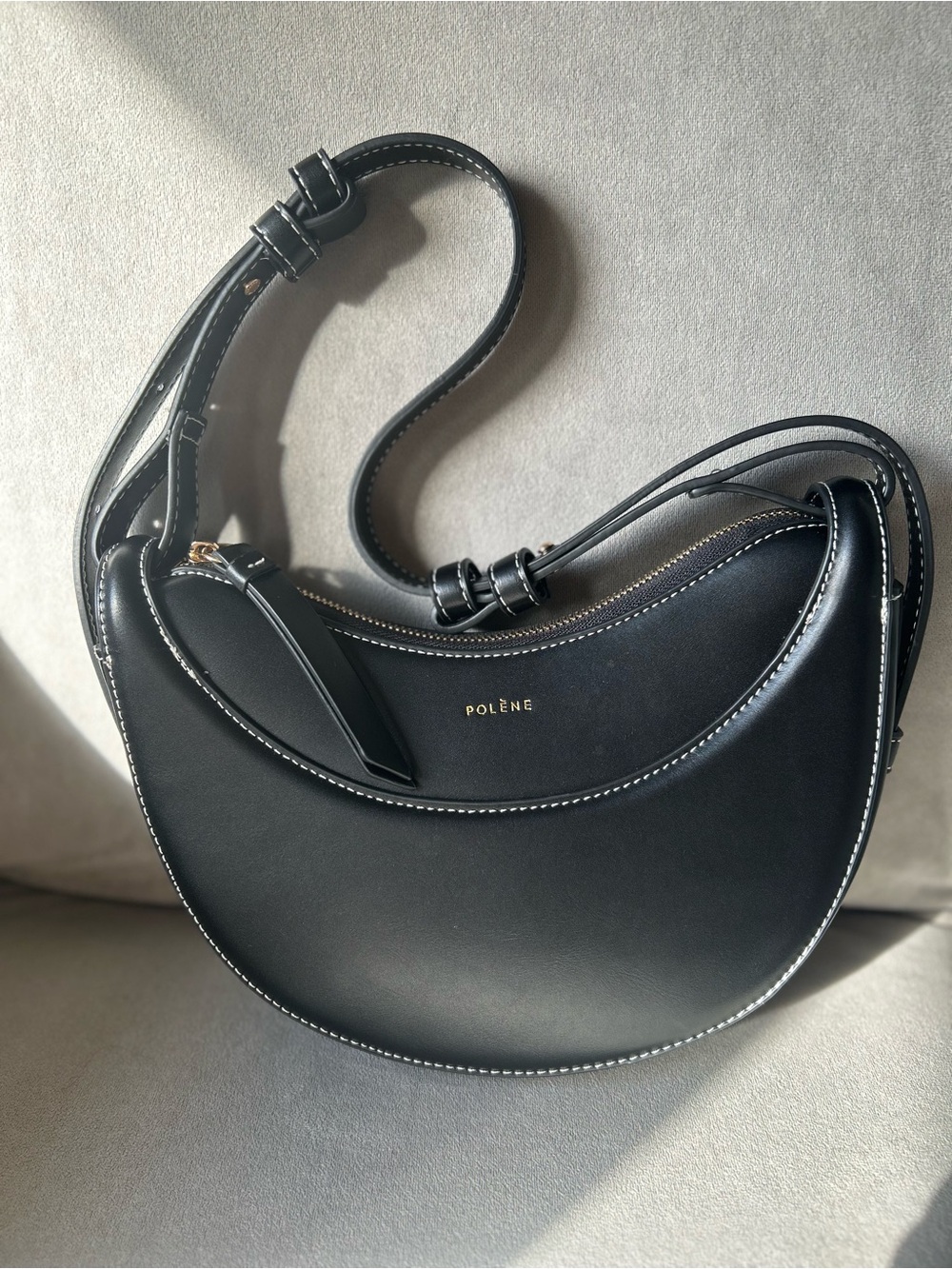 Black Crescent Half Moon Crossbody Shoulder Bag - Contrast Stitching Style